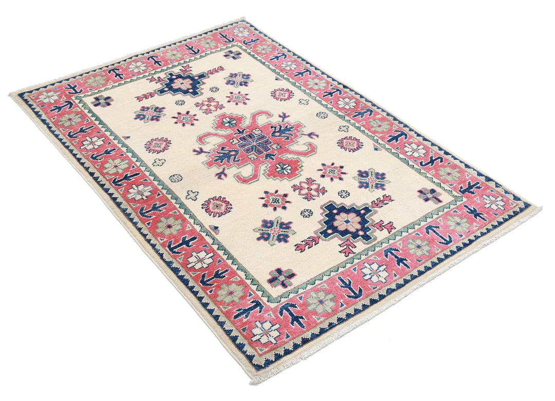 Afghan Kazak Rug 3' 2" x 4' 9" Hand-Knotted | No. AT32934