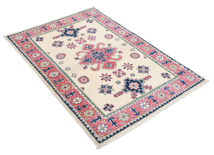 Afghan Kazak Rug 3' 2" x 4' 9" Hand-Knotted | No. AT32934