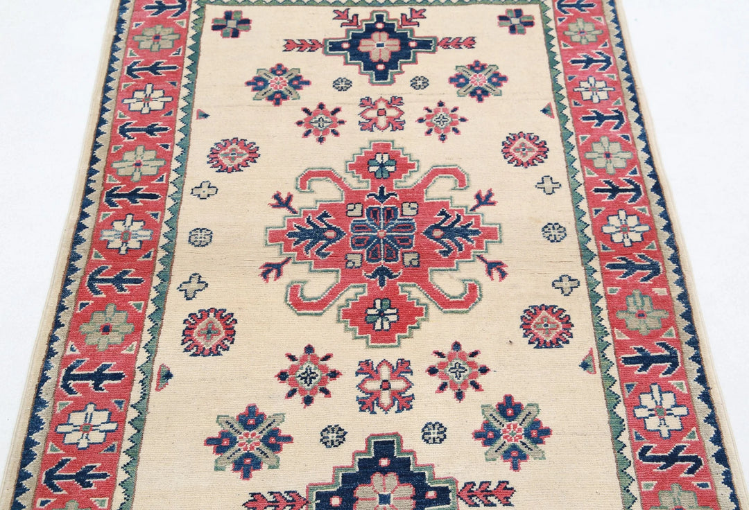 Afghan Kazak Rug 3' 2" x 4' 9" Hand-Knotted | No. AT32934