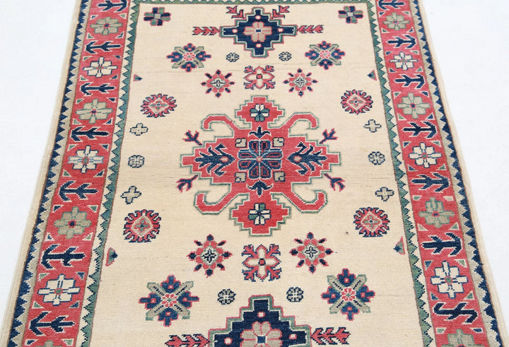 Afghan Kazak Rug 3' 2" x 4' 9" Hand-Knotted | No. AT32934