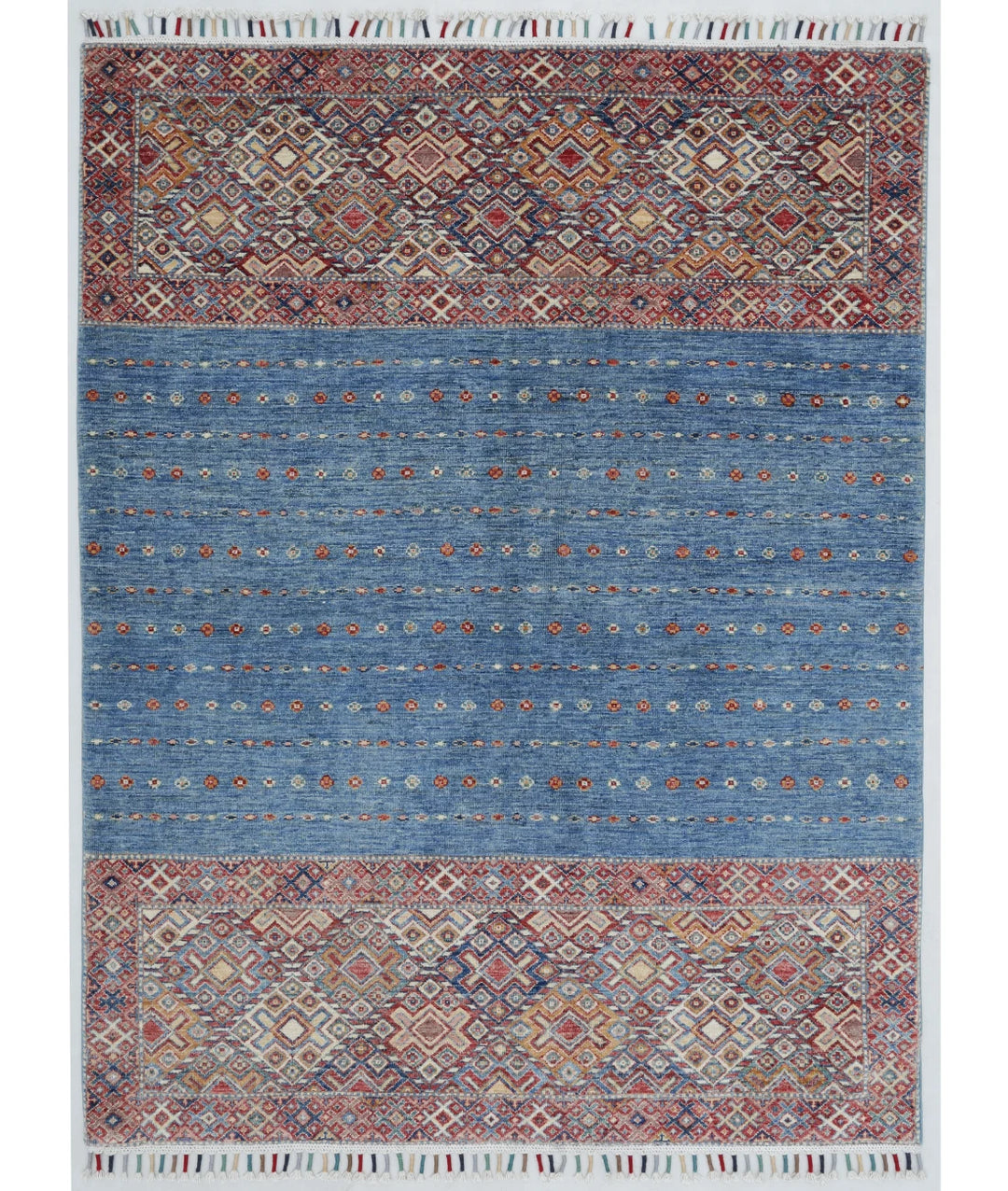 Blue Afghan Khurjeen Rug 5' 0" x 6' 7" Hand-Knotted | No. AT33005