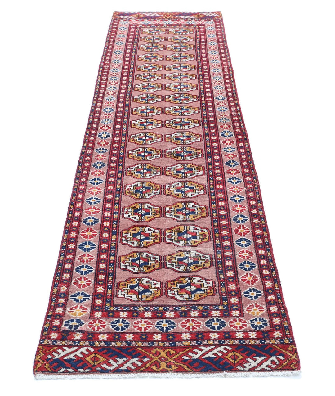 Peach Turkmen Bokhara Rug 2' 4" x 9' 11" Hand-Knotted | No. AT33013