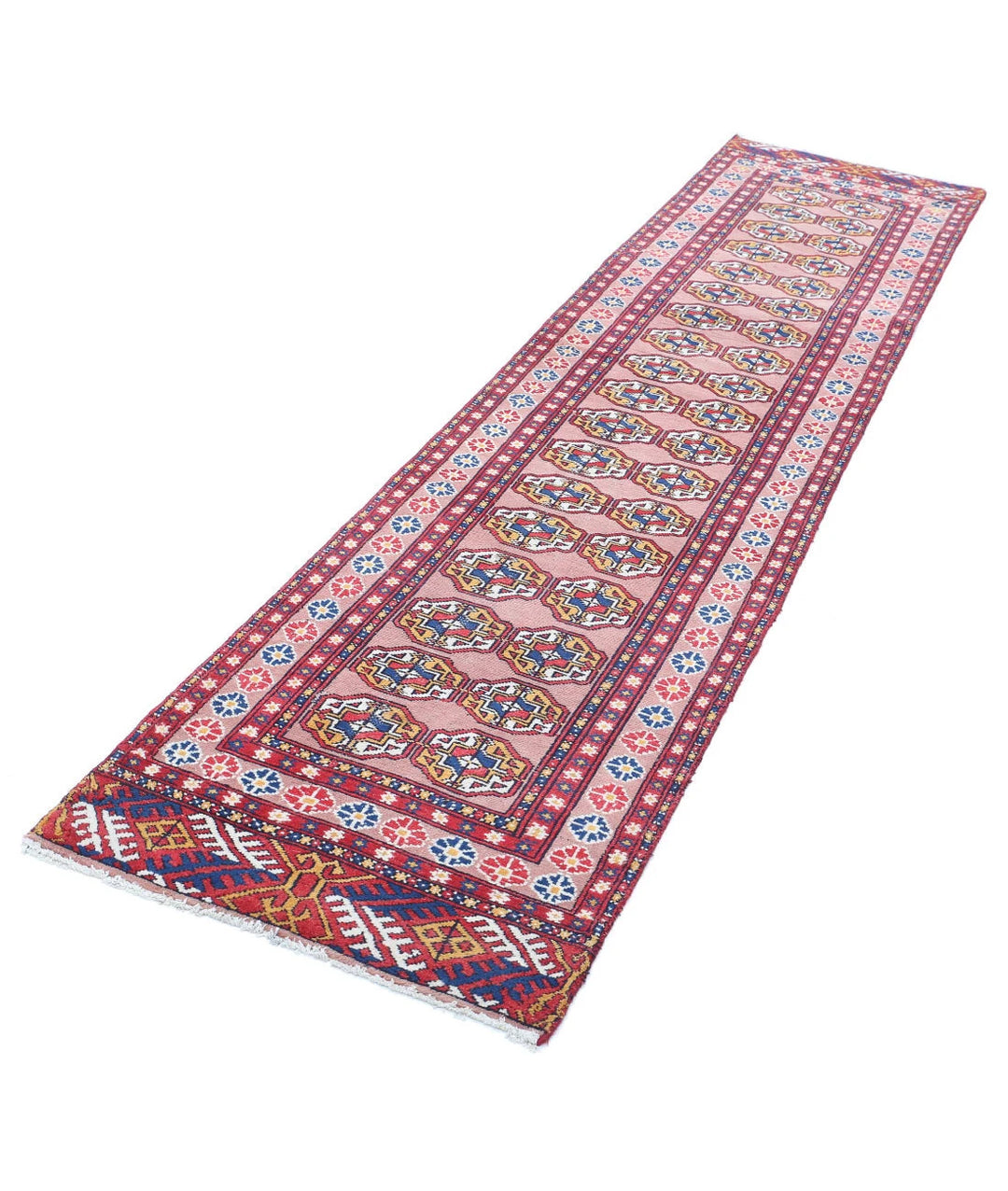 Peach Turkmen Bokhara Rug 2' 4" x 9' 11" Hand-Knotted | No. AT33013