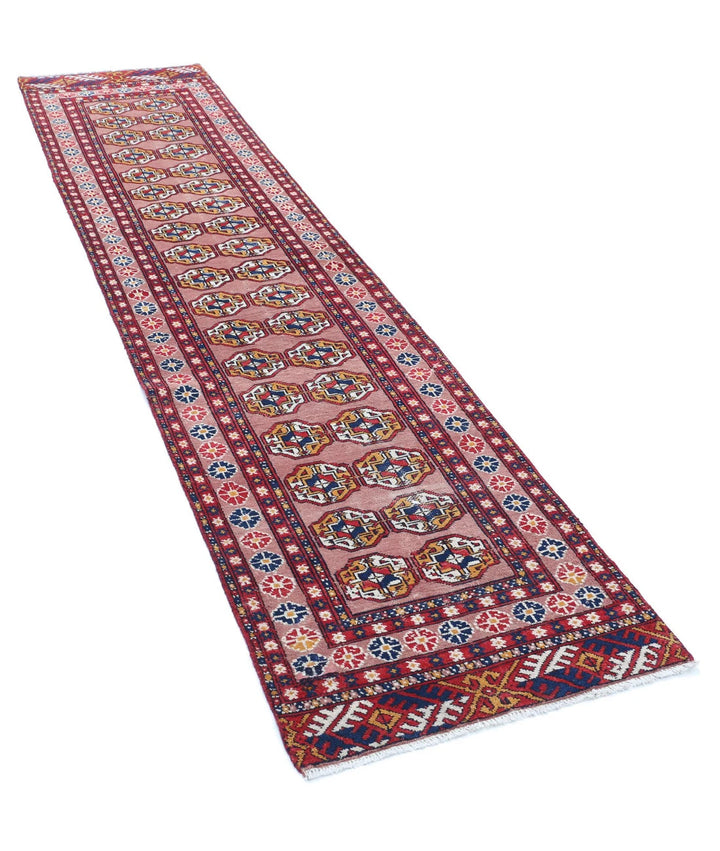 Peach Turkmen Bokhara Rug 2' 4" x 9' 11" Hand-Knotted | No. AT33013