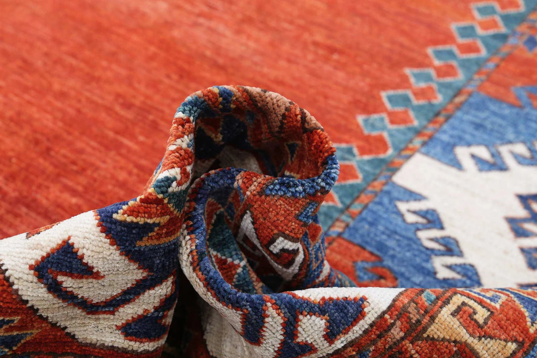 Afghan Nomadic Caucasian Humna Rug 8' 8" x 9' 2" Hand-Knotted | No. AT33068