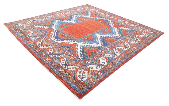 Afghan Nomadic Caucasian Humna Rug 8' 8" x 9' 2" Hand-Knotted | No. AT33068