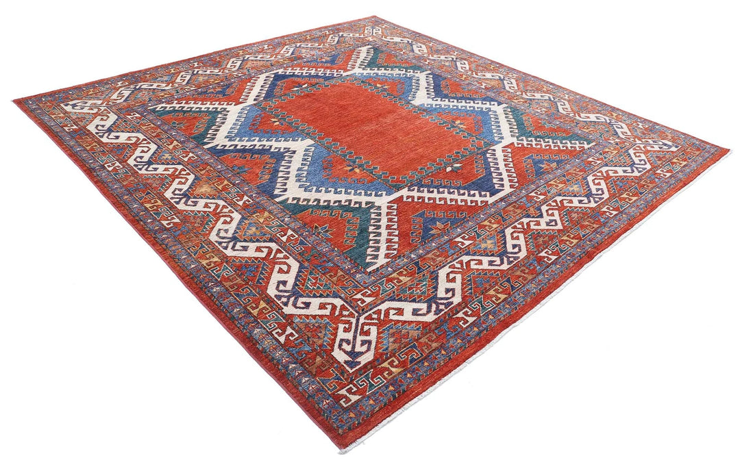 Afghan Nomadic Caucasian Humna Rug 8' 8" x 9' 2" Hand-Knotted | No. AT33068