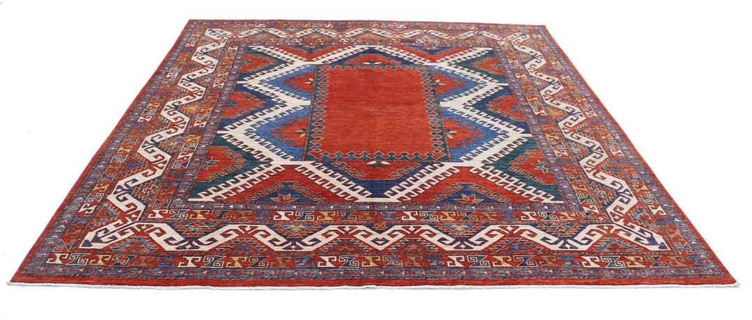 Afghan Nomadic Caucasian Humna Rug 8' 8" x 9' 2" Hand-Knotted | No. AT33068