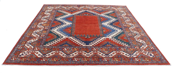 Afghan Nomadic Caucasian Humna Rug 8' 8" x 9' 2" Hand-Knotted | No. AT33068