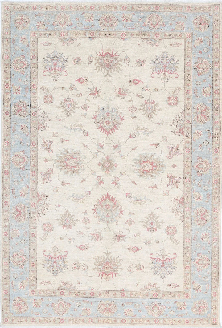 Ivory Afghan Oriental Rug 5'7" x 8'3" Hand-Knotted