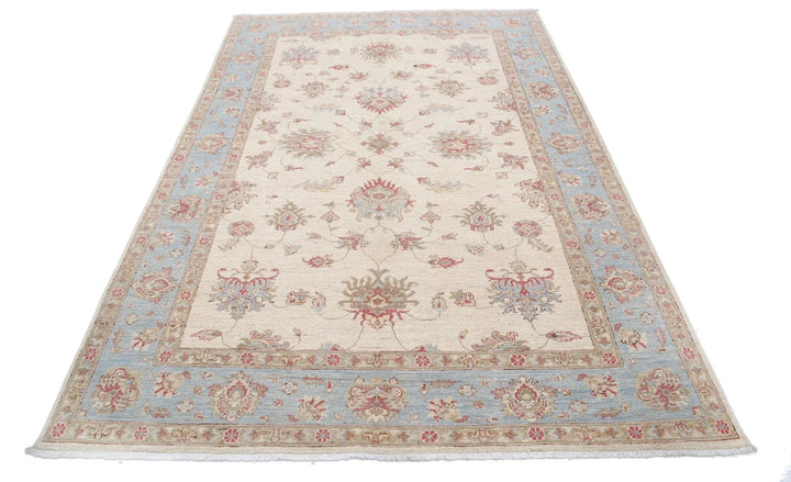Ivory Afghan Oriental Rug 5'7" x 8'3" Hand-Knotted | No. AT33132