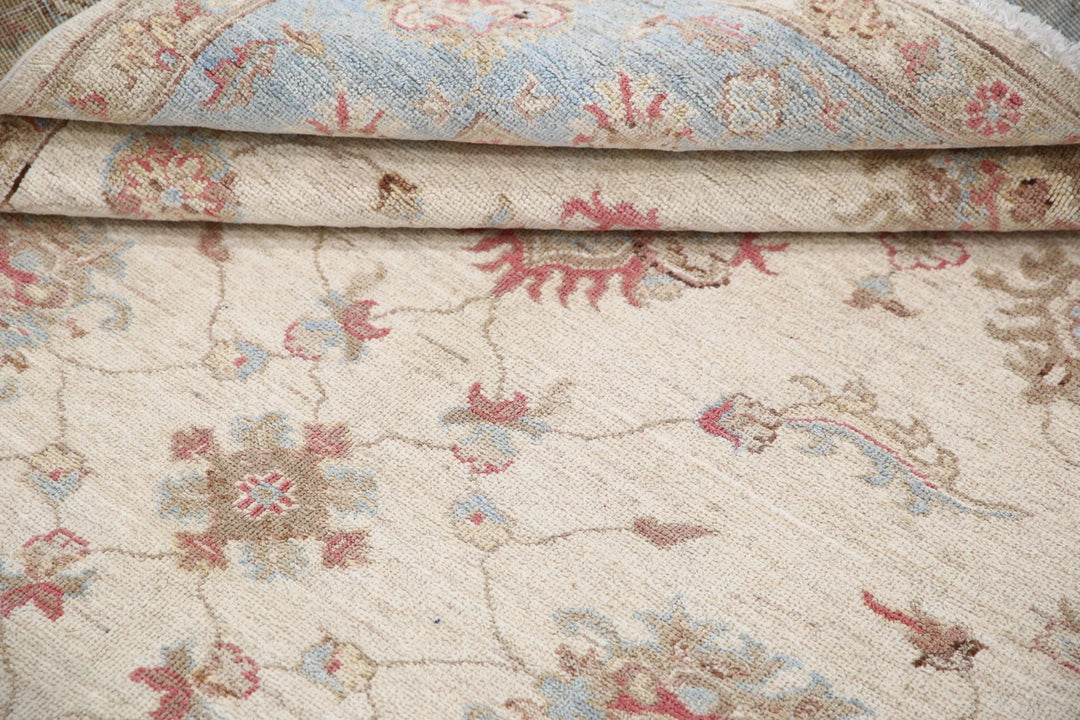 Ivory Afghan Oriental Rug 5'7" x 8'3" Hand-Knotted field