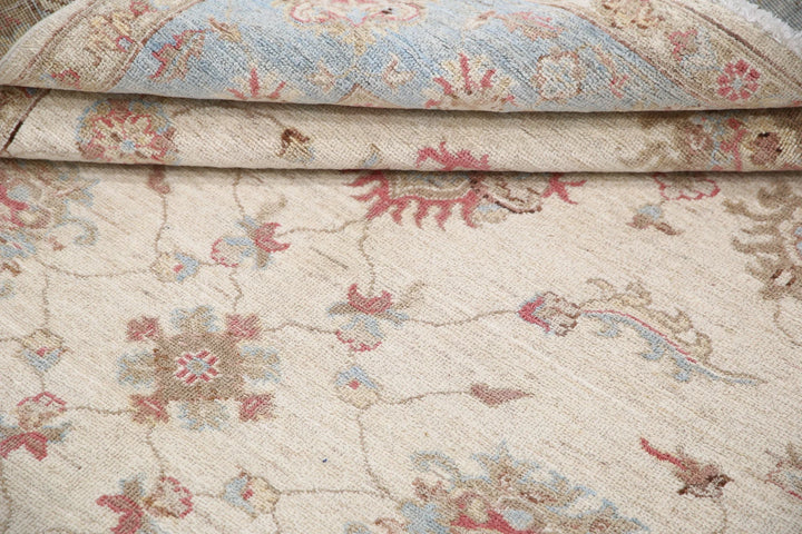 Ivory Afghan Oriental Rug 5'7" x 8'3" Hand-Knotted field