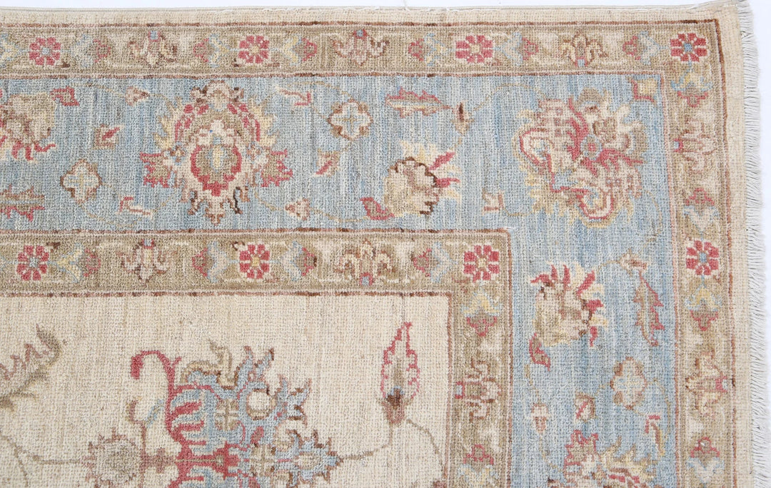 Ivory Afghan Oriental Rug 5'7" x 8'3" Hand-Knotted texture