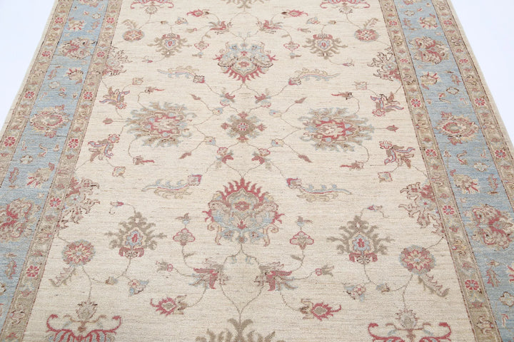 Ivory Afghan Oriental Rug 5'7" x 8'3" Hand-Knotted reverse