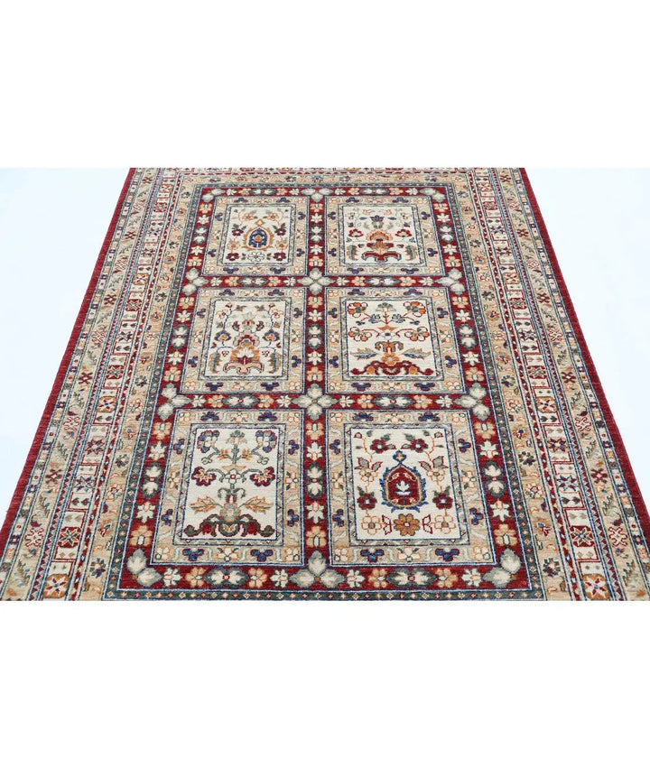 Afghan Bakhtiari Rug 4' 10" x 6' 5" Hand-Knotted | No. AT33165