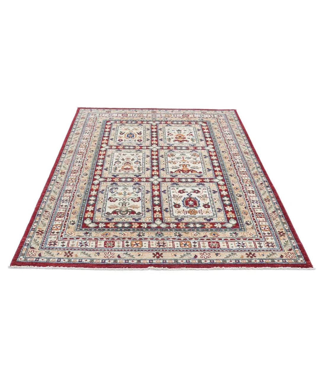 Afghan Bakhtiari Rug 4' 10" x 6' 5" Hand-Knotted | No. AT33165