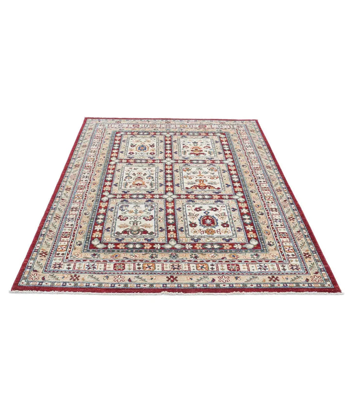 Afghan Bakhtiari Rug 4' 10" x 6' 5" Hand-Knotted | No. AT33165