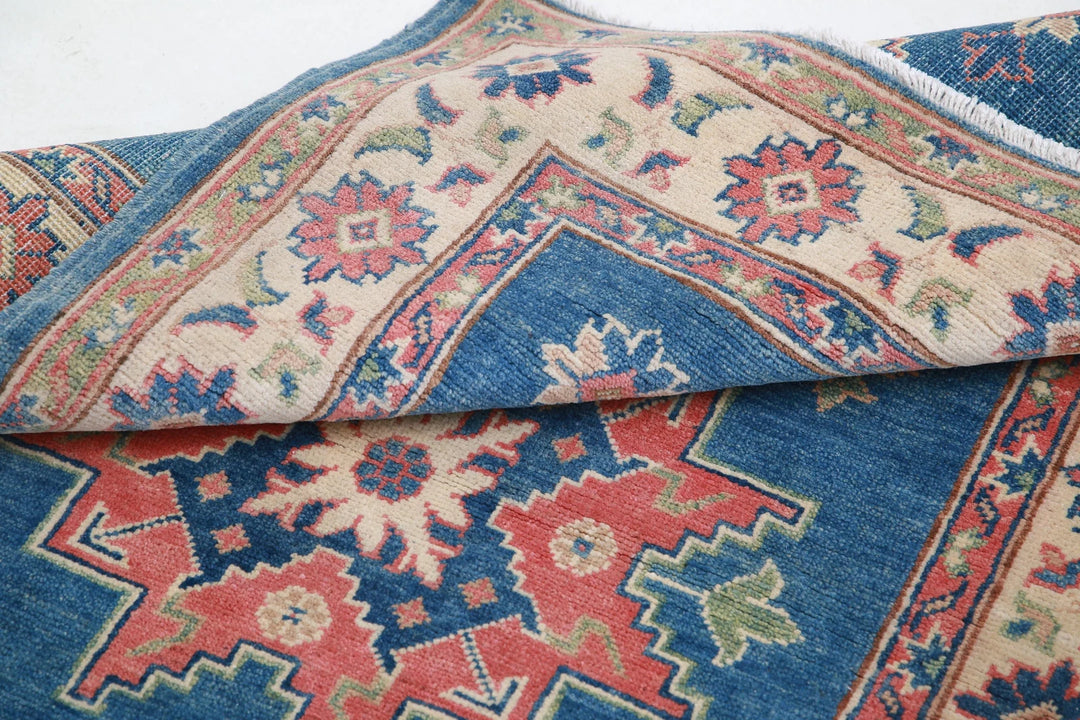 Afghan Kazak Rug 3' 2" x 4' 10" Hand-Knotted | No. AT33182