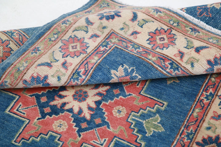 Afghan Kazak Rug 3' 2" x 4' 10" Hand-Knotted | No. AT33182