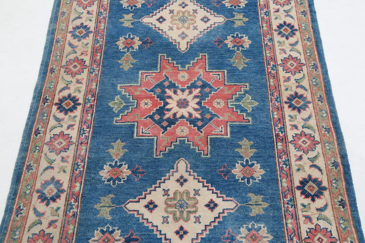 Afghan Kazak Rug 3' 2" x 4' 10" Hand-Knotted | No. AT33182