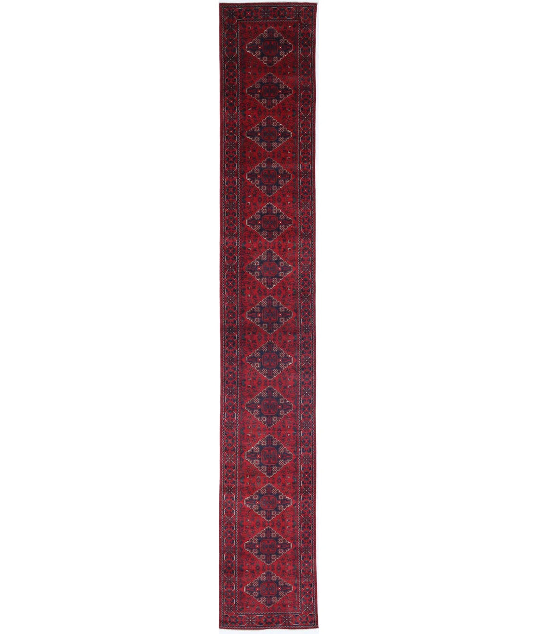Red Afghan Khamyab Rug 2' 6" x 18' 9" Hand-Knotted | No. AT33190