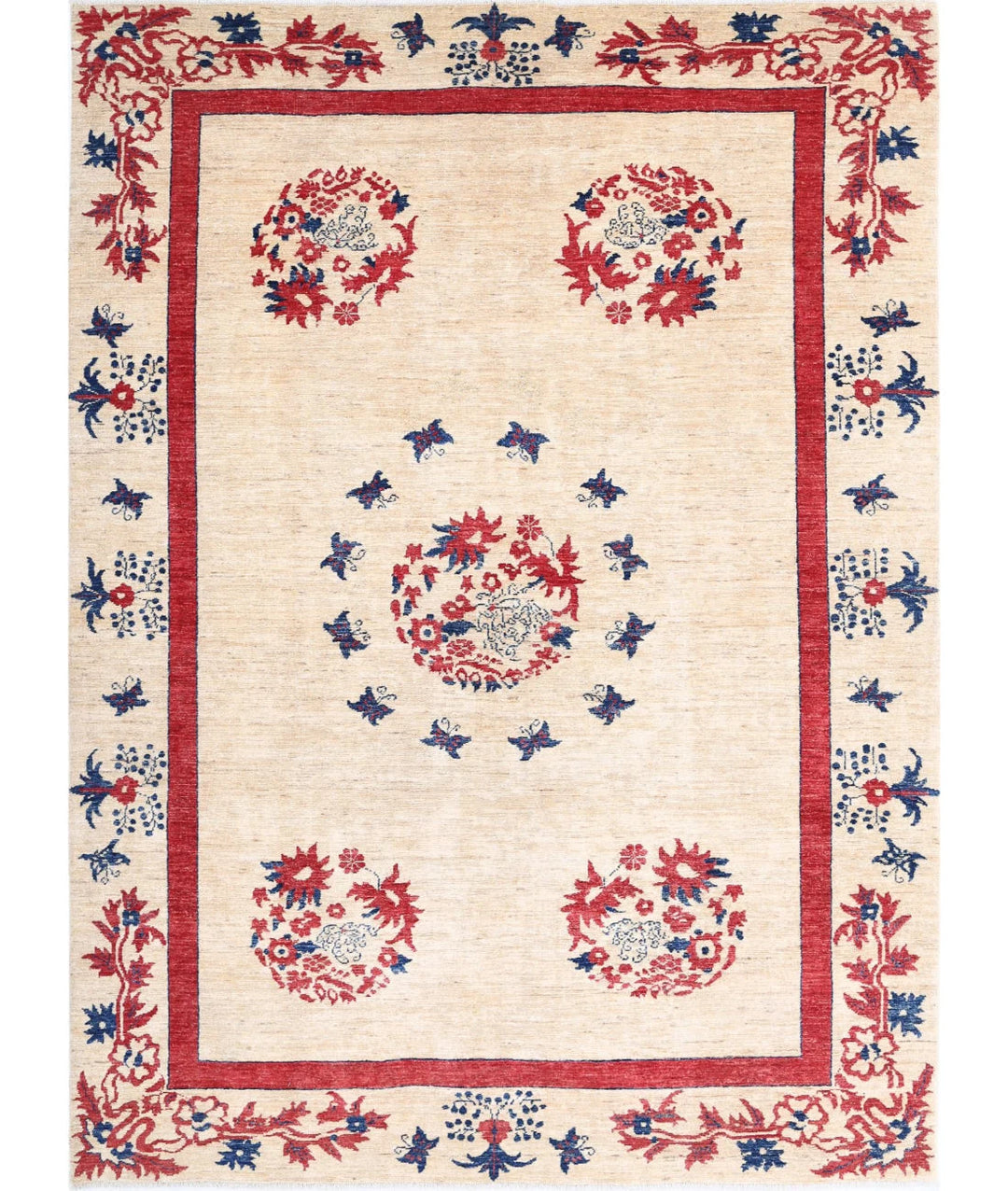 Beige Afghan Oriental Rug 6' 9" x 9' 4" Hand-Knotted | No. AT33309