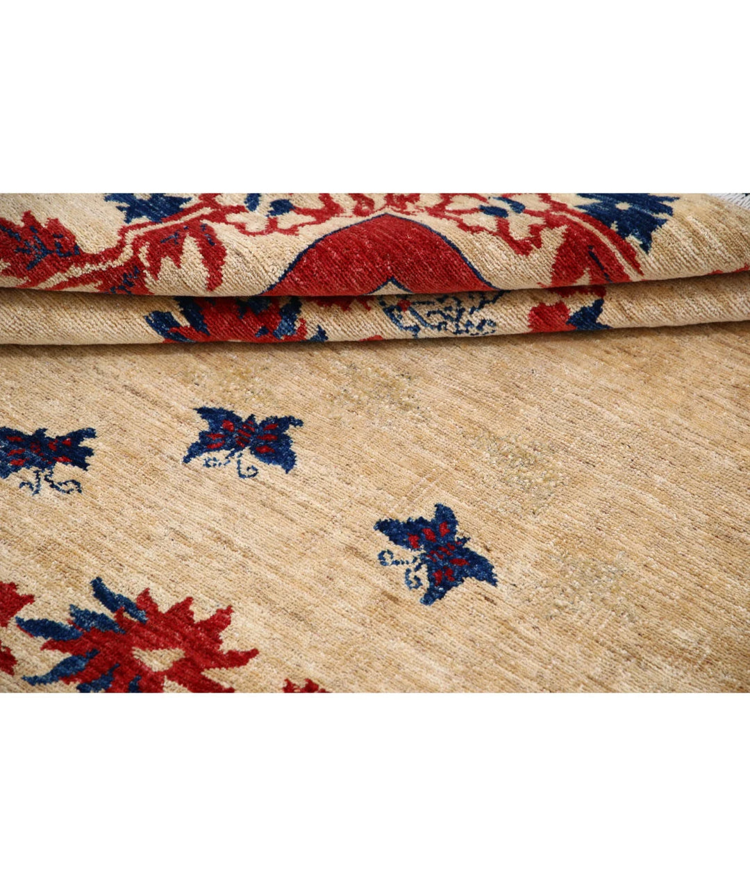 Beige Afghan Oriental Rug 6' 9" x 9' 4" Hand-Knotted | No. AT33309