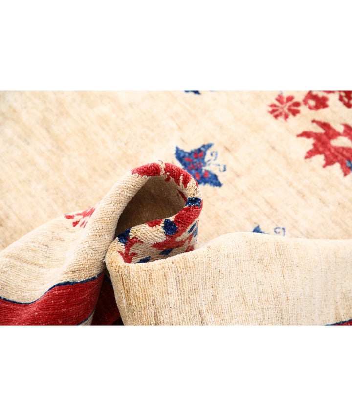 Beige Afghan Oriental Rug 6' 9" x 9' 4" Hand-Knotted | No. AT33309
