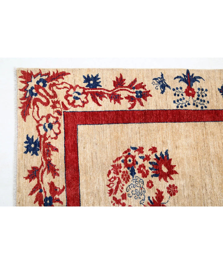 Beige Afghan Oriental Rug 6' 9" x 9' 4" Hand-Knotted | No. AT33309