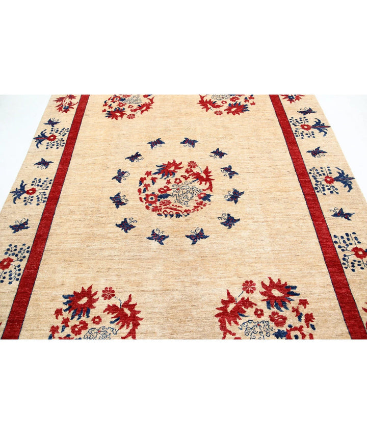 Beige Afghan Oriental Rug 6' 9" x 9' 4" Hand-Knotted | No. AT33309