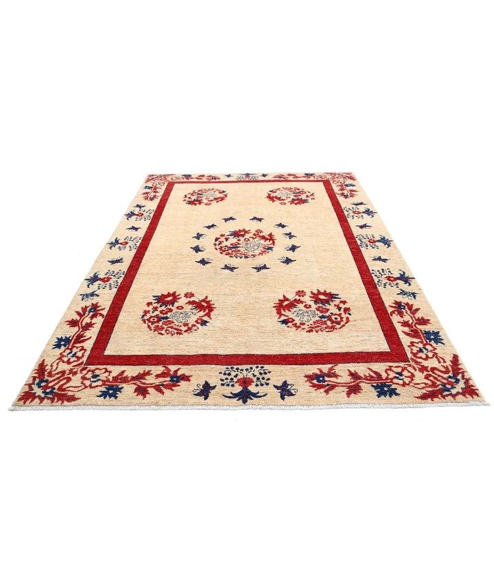 Beige Afghan Oriental Rug 6' 9" x 9' 4" Hand-Knotted | No. AT33309
