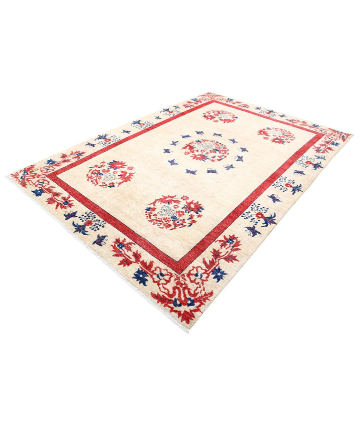 Beige Afghan Oriental Rug 6' 9" x 9' 4" Hand-Knotted | No. AT33309