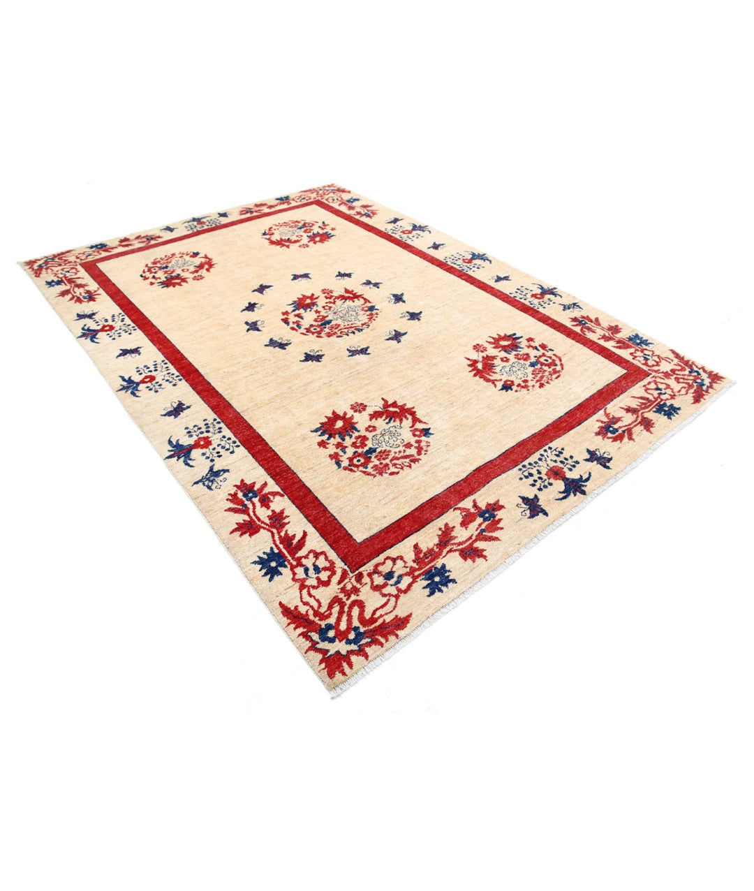 Beige Afghan Oriental Rug 6' 9" x 9' 4" Hand-Knotted | No. AT33309