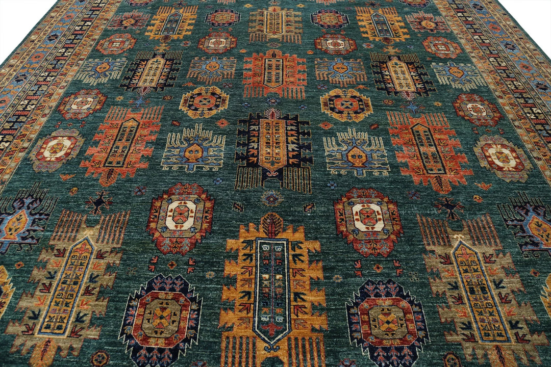 Afghan Nomadic Caucasian Humna Rug 11' 9" x 14' 7" Hand-Knotted | No. AT33348
