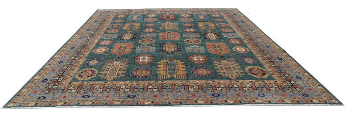 Afghan Nomadic Caucasian Humna Rug 11' 9" x 14' 7" Hand-Knotted | No. AT33348