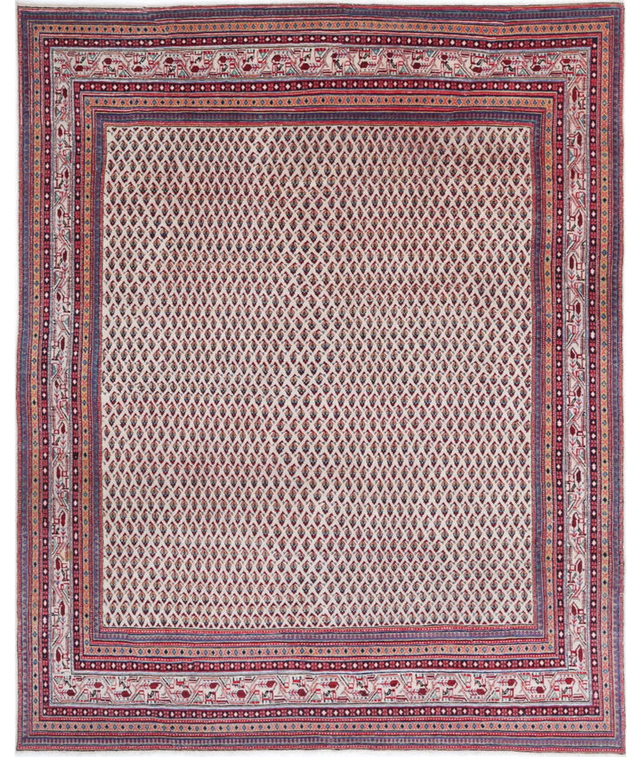 Ivory Persian Mir Saraband Rug 7' 9" x 9' 11" Hand-Knotted | No. AT33349