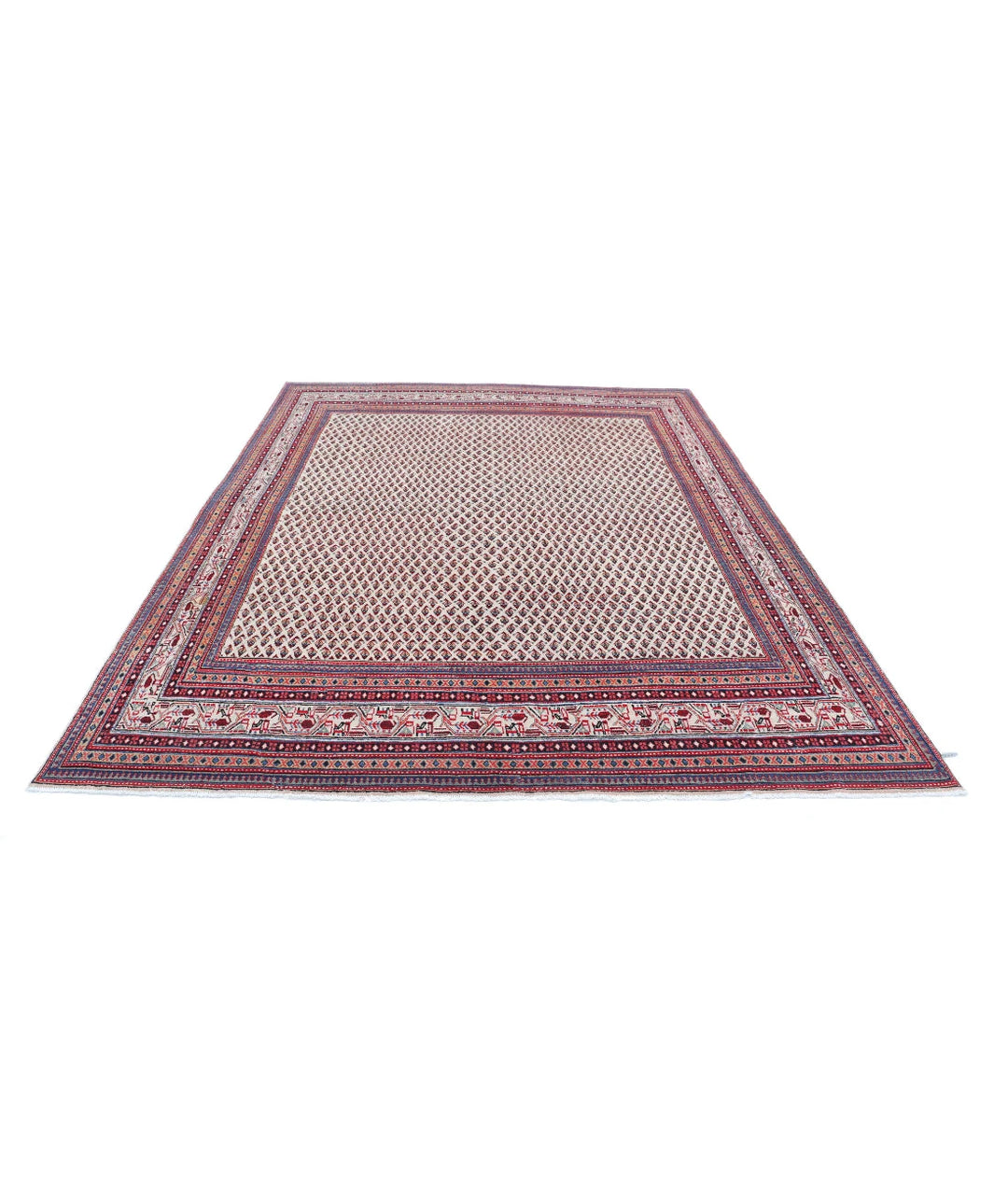 Ivory Persian Mir Saraband Rug 7' 9" x 9' 11" Hand-Knotted | No. AT33349