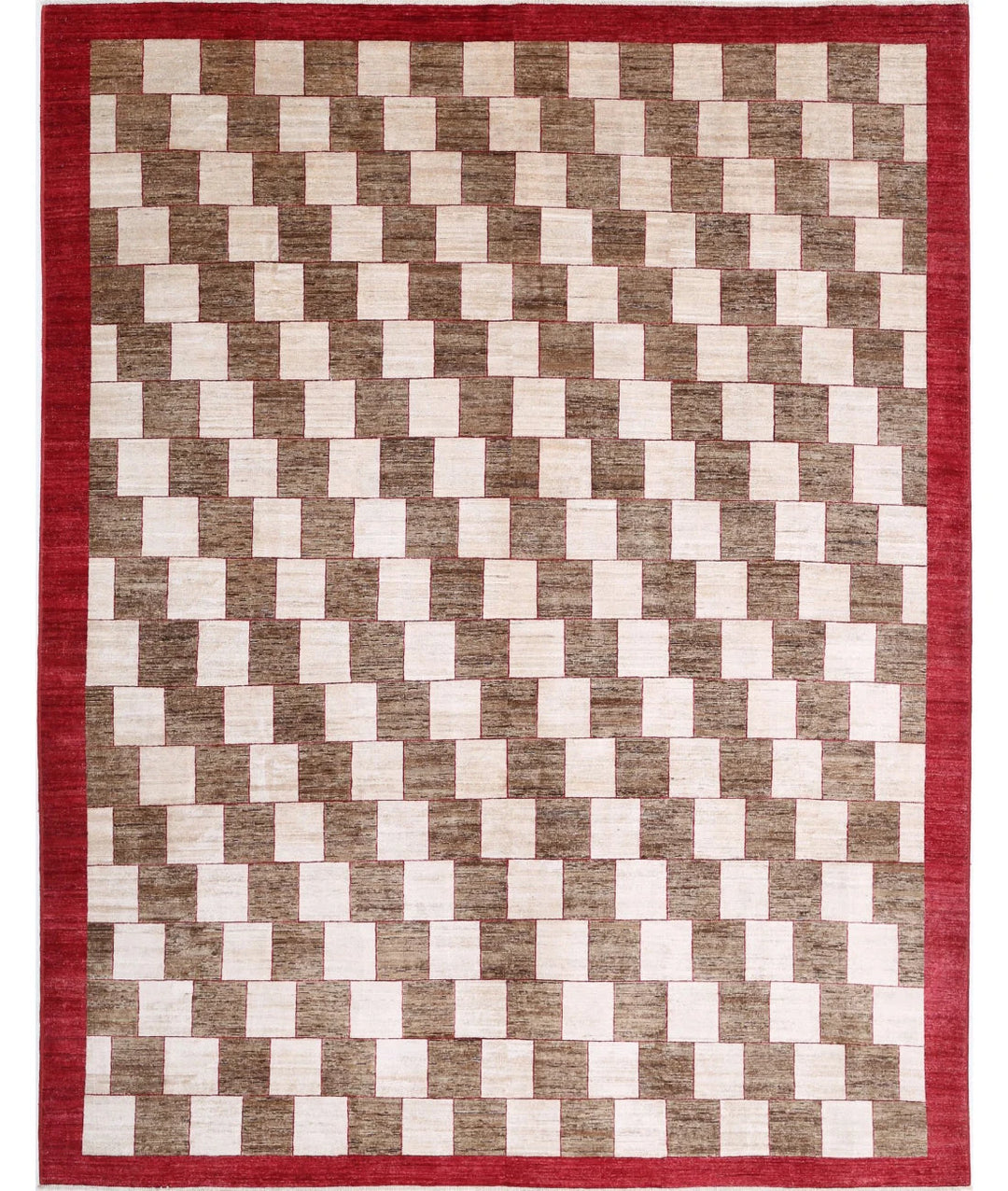 Beige Afghan Modcar Rug 9' 0" x 11' 8" Hand-Knotted | No. AT33388
