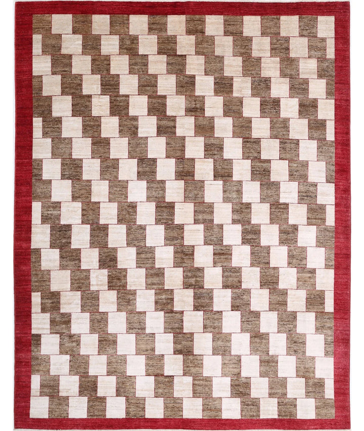 Beige Afghan Modcar Rug 9' 0" x 11' 8" Hand-Knotted | No. AT33388