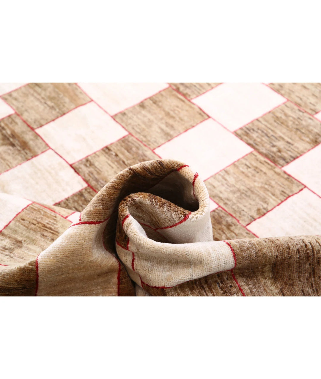 Beige Afghan Modcar Rug 9' 0" x 11' 8" Hand-Knotted | No. AT33388