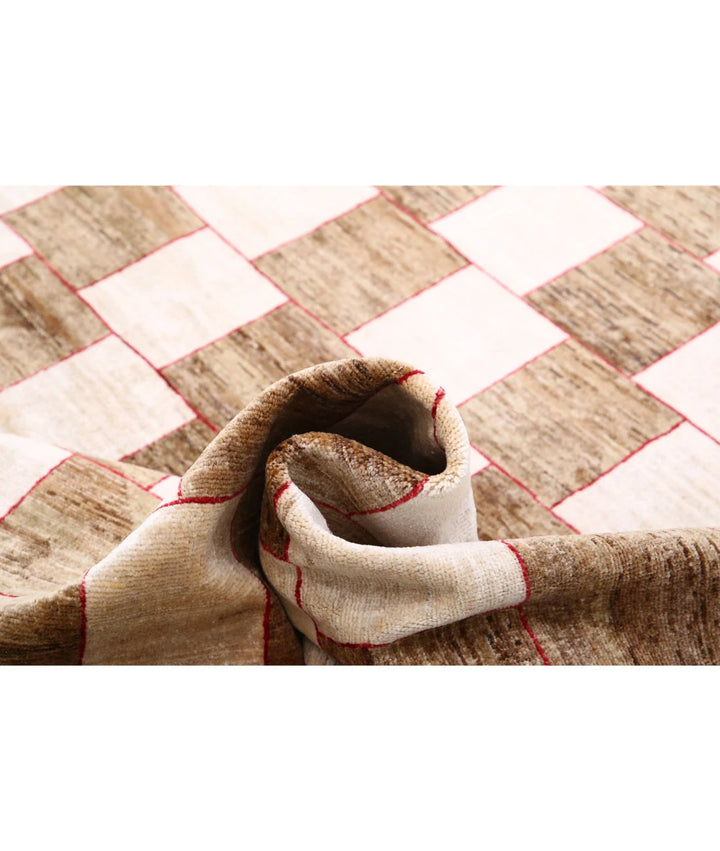 Beige Afghan Modcar Rug 9' 0" x 11' 8" Hand-Knotted | No. AT33388