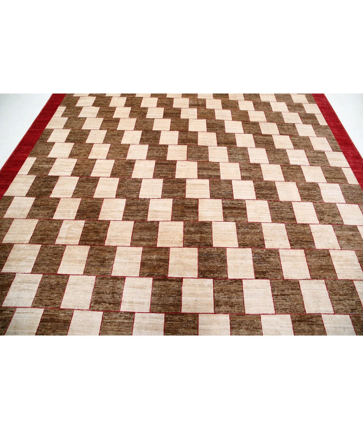 Beige Afghan Modcar Rug 9' 0" x 11' 8" Hand-Knotted | No. AT33388