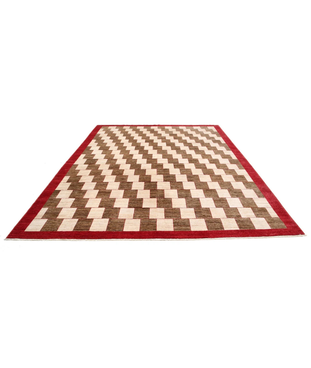 Beige Afghan Modcar Rug 9' 0" x 11' 8" Hand-Knotted | No. AT33388