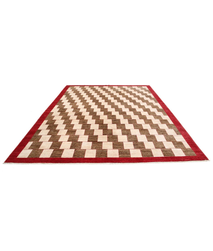 Beige Afghan Modcar Rug 9' 0" x 11' 8" Hand-Knotted | No. AT33388