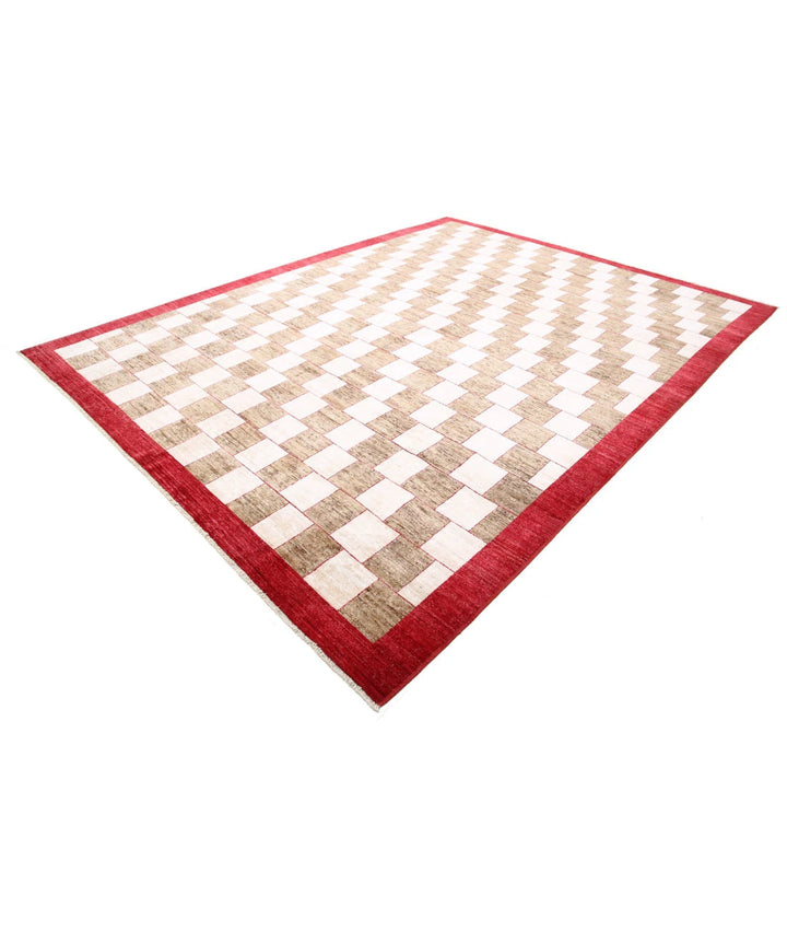 Beige Afghan Modcar Rug 9' 0" x 11' 8" Hand-Knotted | No. AT33388