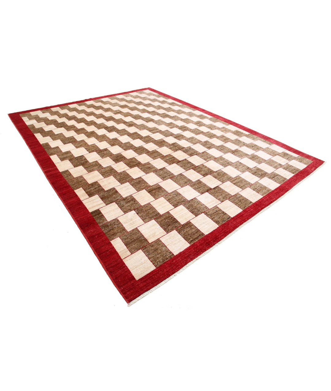 Beige Afghan Modcar Rug 9' 0" x 11' 8" Hand-Knotted | No. AT33388