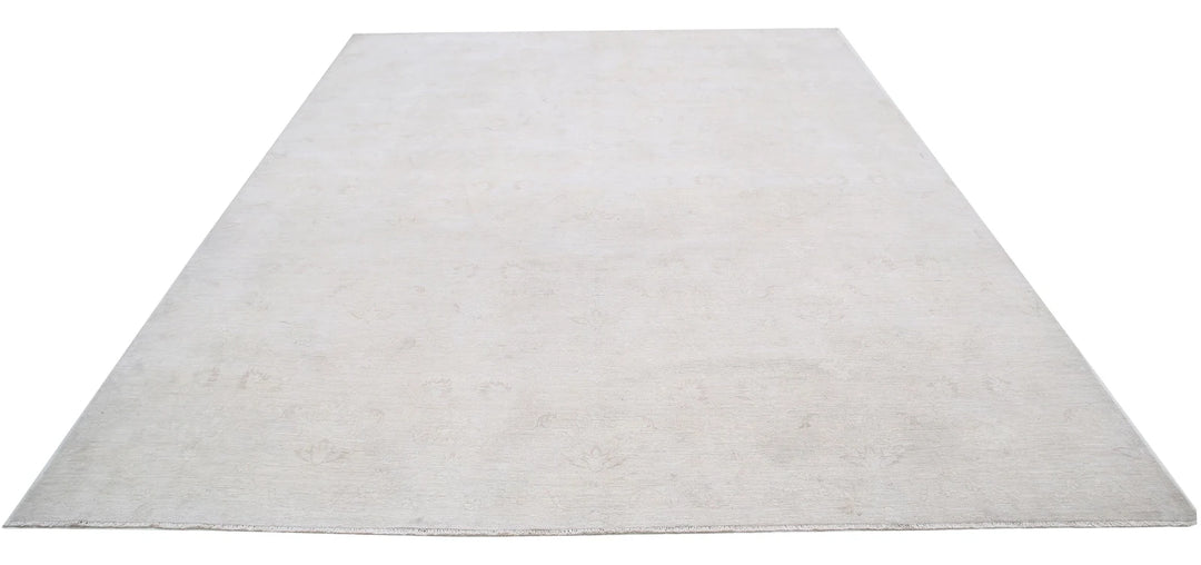 Ivory Afghan Tabriz Rug 8' 9" x 11' 7" Hand-Knotted | No. AT33394