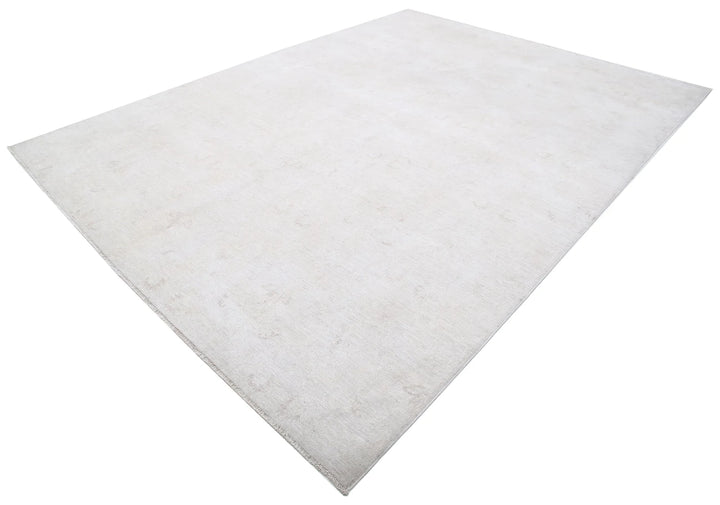 Ivory Afghan Tabriz Rug 8' 9" x 11' 7" Hand-Knotted | No. AT33394