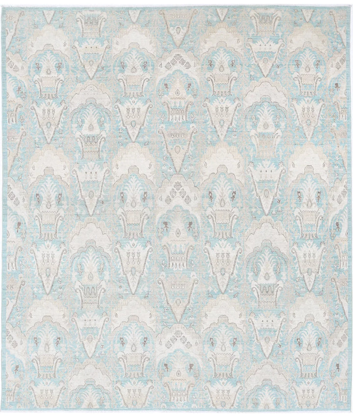 Green Afghan Oriental Rug 7' 11" x 9' 5" Hand-Knotted | No. AT33474